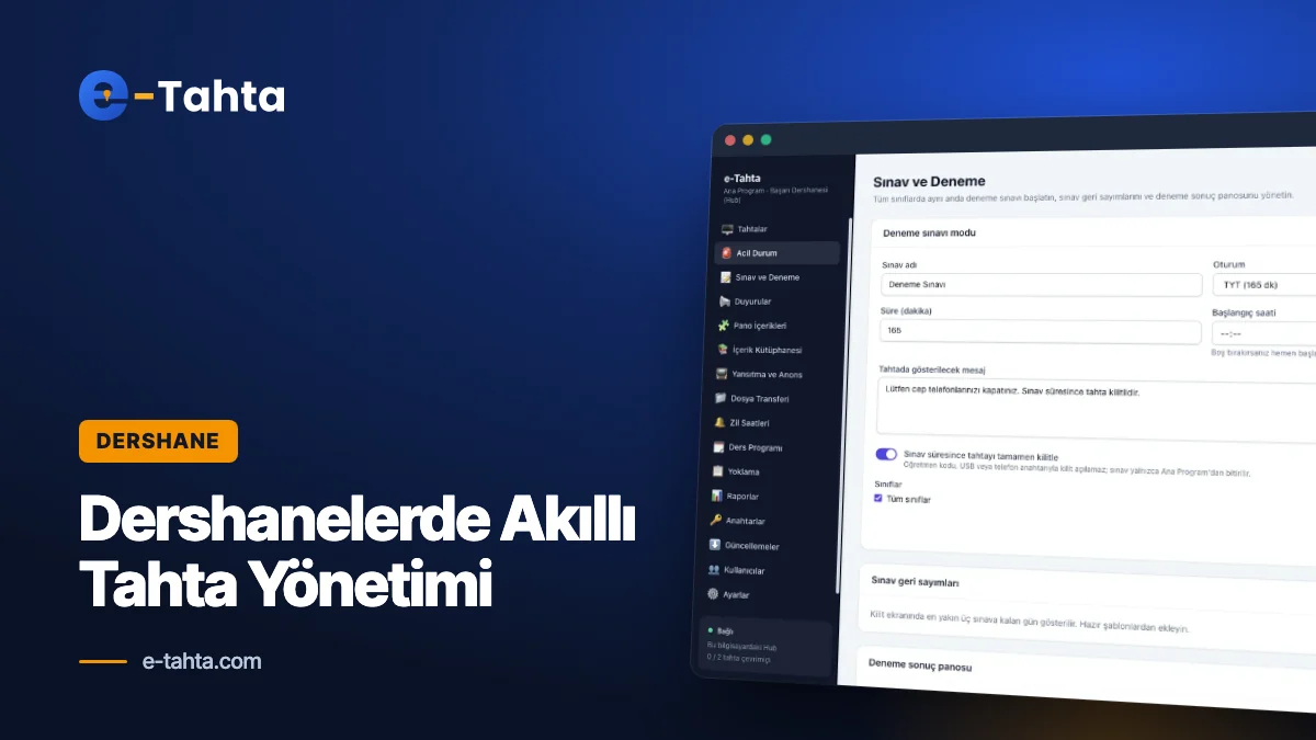 Dershanelerde Akıllı Tahta Yönetimi: Deneme Sınavı, Geri Sayım ve Çoklu Şube