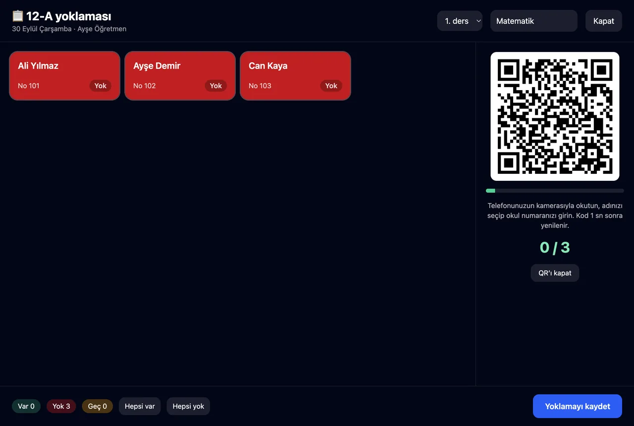 Ana Program QR yoklama ekranı