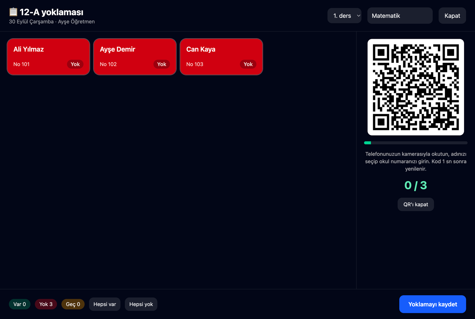 QR ile yoklama